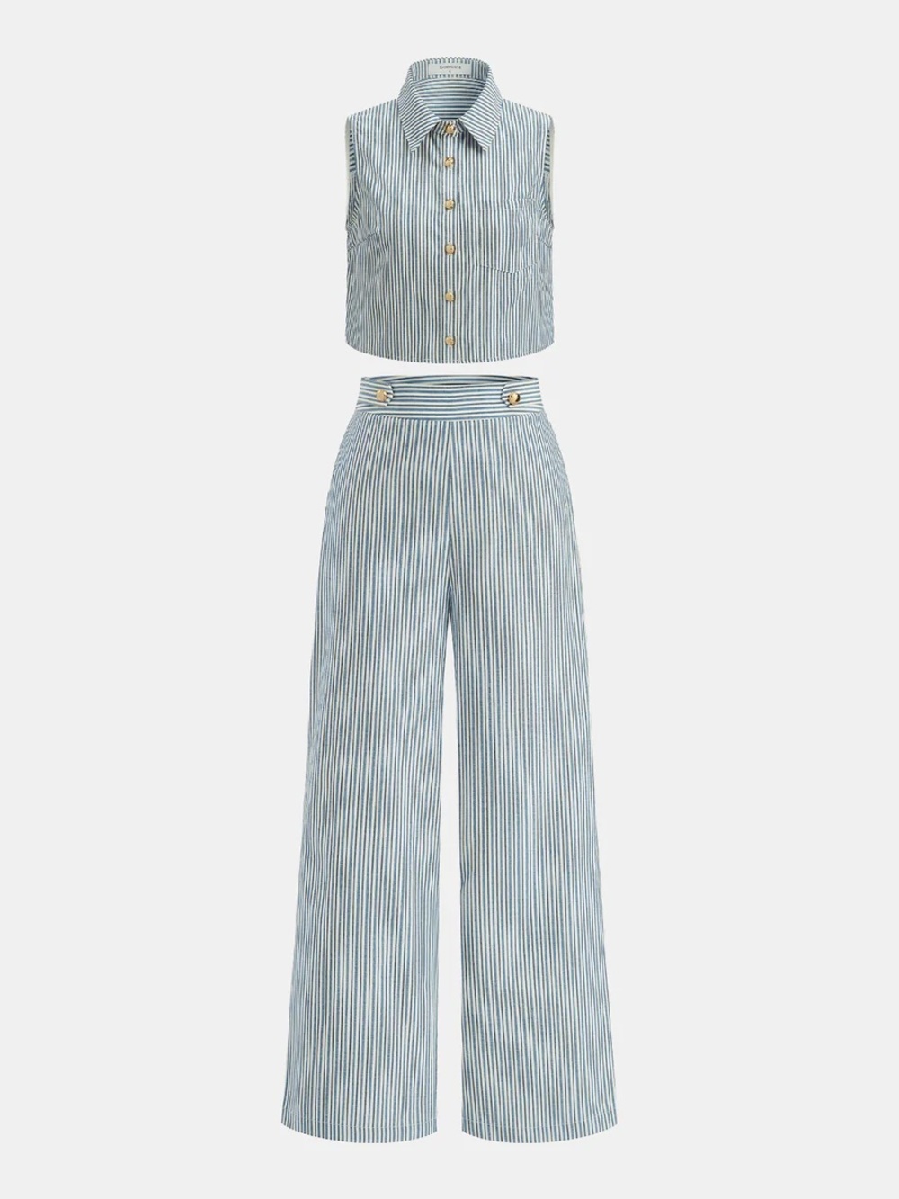 Blue & White Striped Wide Leg Trousers